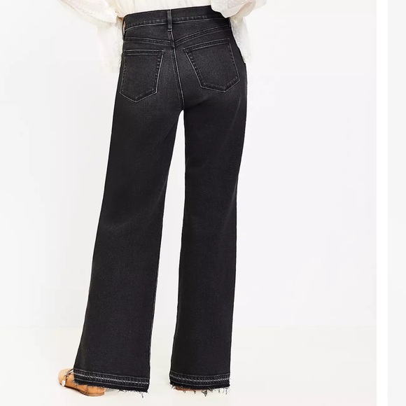 LOFT Unpicked Hem High Rise Wide Leg Jeans in Washed Black Size 4 - Picture 3 of 9